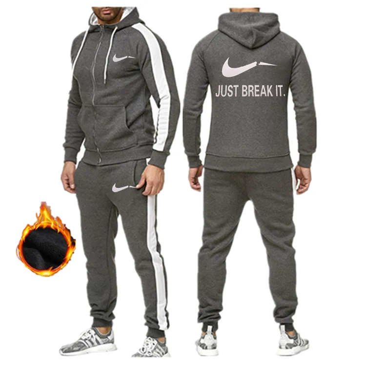 New Tracksuit Men Sporting Fleece Thick Hooded Brand-Clothing Casual Sportswear Male Jacket+Pants Warm Outside Winter Sweatshirt