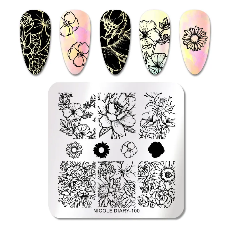 NICOLE DAIRY Flower Plants Nail Art Штамп для штамповки ногтей шаблон цветочный дизайн DIY Изображение пластины трафарет Маникюр Инструмент для печати - Цвет: 100