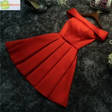 Сладкие воспоминания Лодка шеи короткий атласный Gaduation платье невесты красное шампанское летнее платье свадебное платье Sw19103