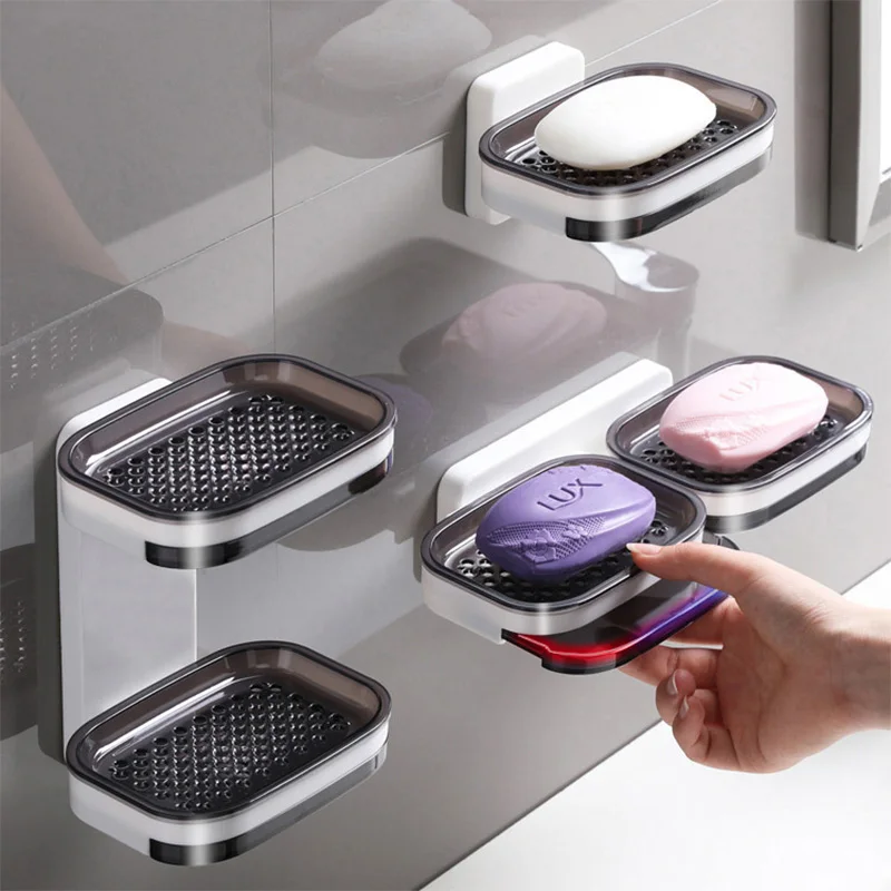 Double Layer Wall Mounted Soap Dishes Box Drain Sponge Holder Storage Rack For Bathroom Accessories Toiletries Organizer Kitchen |