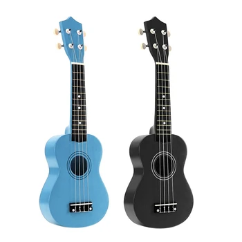 

2Pcs 21 Inch Soprano Ukulele 4 Strings Hawaiian Guitar Uke + String + Pick for Beginners Kid Gift - Black & Light Blue