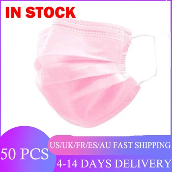 

50pcs Pink Disposable Nonwove Mouth Mask 3 Layer Ply Filter Mask mouth Face mask filter Breathable masks In Stock