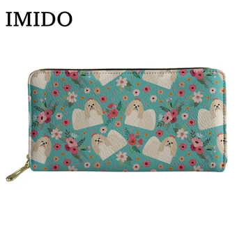 

Shih Tzu Dog Floral Cartoon Patterning Long Money Bag Purse Card Holder Carteira Feminina Coin bag Ladies Zip Wallet 2019