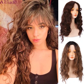 

AILIADE Long Natural Wave Wigs for Women Brown Wigs With Bangs Synthetic Hair wigs Cosplay Party African American Fashion hairs