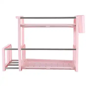 

Spice Rack Plastic And Stainless Steel Spice Cans Condiment Jar Storage Shelf Chopsticks Kitchen Organizer 2 Layers