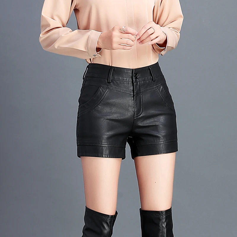 

2020 Genuine Leather Pants Woman Short Self-cultivation Hit Underpant High Waist Sheep Skin Leisure mini skirt free shipping