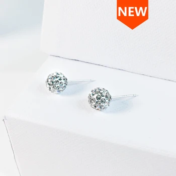 

SG 100% 925 Sterling Silver Shiny Zircon Ball Stud earrings for Women Silver Small Earrings Fine Jewelry Free shipping
