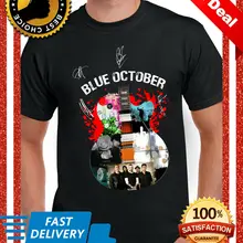 Camiseta azul de octubre con firmas de guitarra talla S 5Xl Vintage para hombre