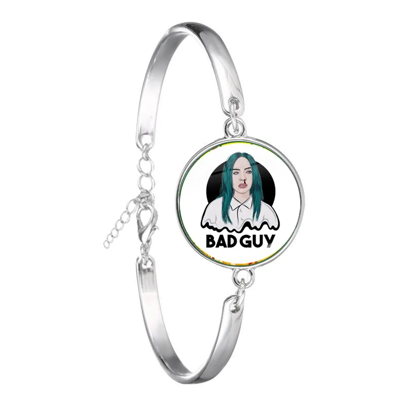 Billie Eilish Bad Guy браслет популярная юная певица художественная картина хип-хоп Музыка стеклянная цепь из кабошона браслет ювелирные изделия для фанатов подарок - Окраска металла: 7