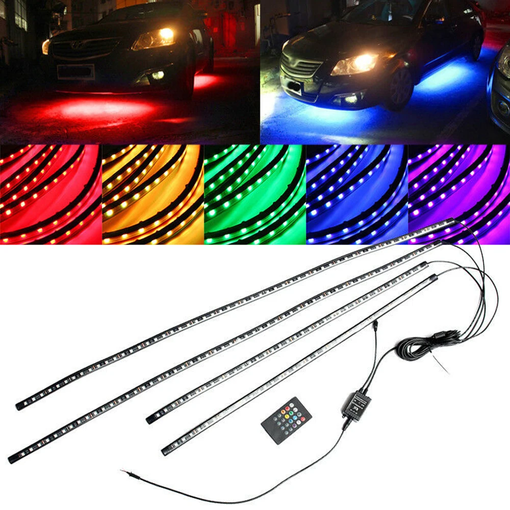 

4pcs RGB LED Strip Lamp Under Car Tube Underbody System Neon Light Kit 12V Music Decoration Sound Activation