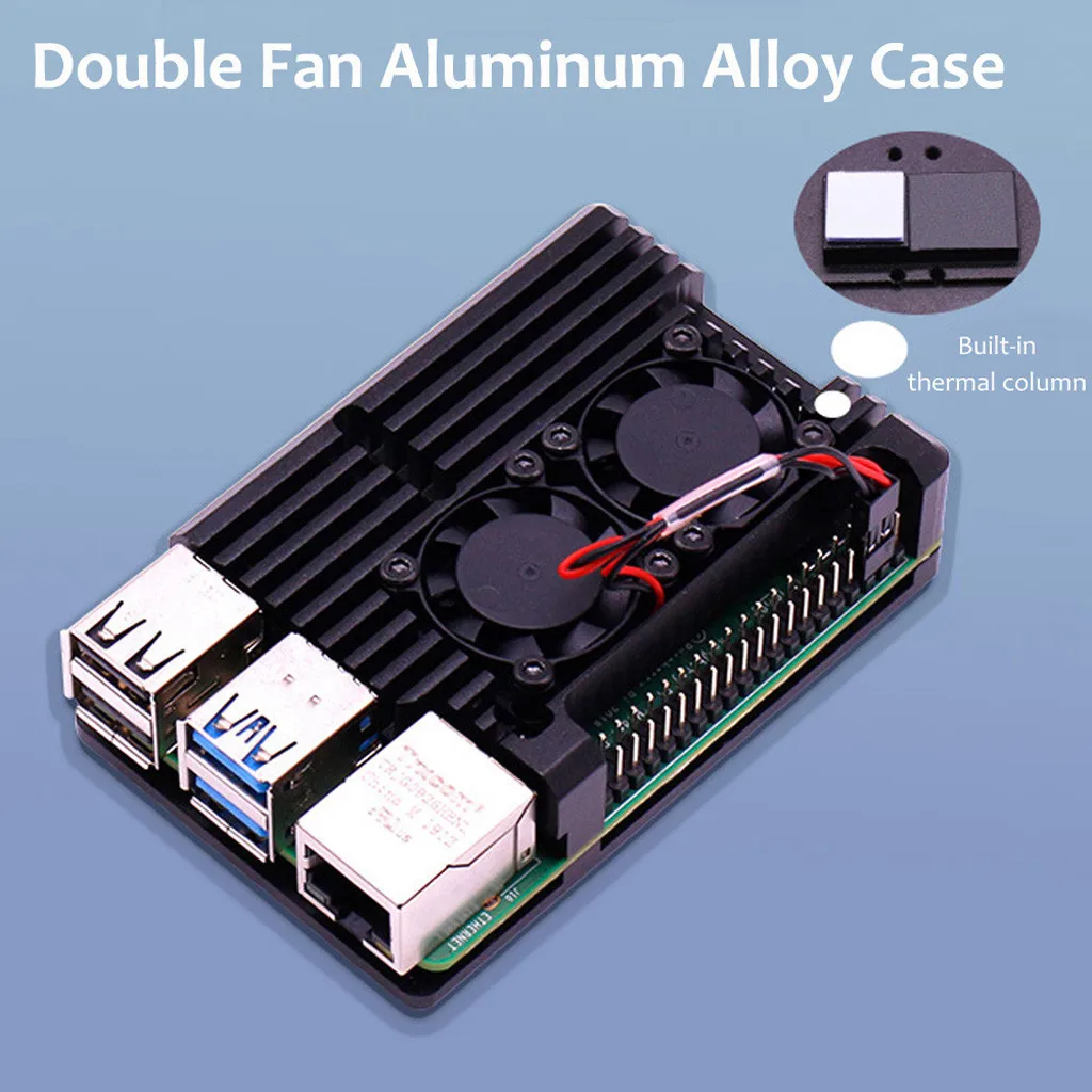 Аксессуары для макетной платы для raspberry pi 4 Чехол подходит для raspberry pi 4B CNC чехол из алюминиевого сплава коробка двойные вентиляторы охлаждения