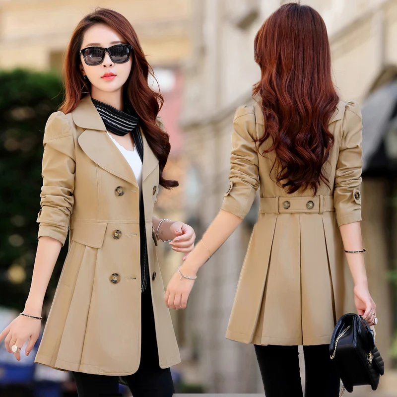 Gabardina de doble botonadura con encaje para mujer, abrigos informales, rompevientos, prendas de vestir de talla grande, ropa de calle