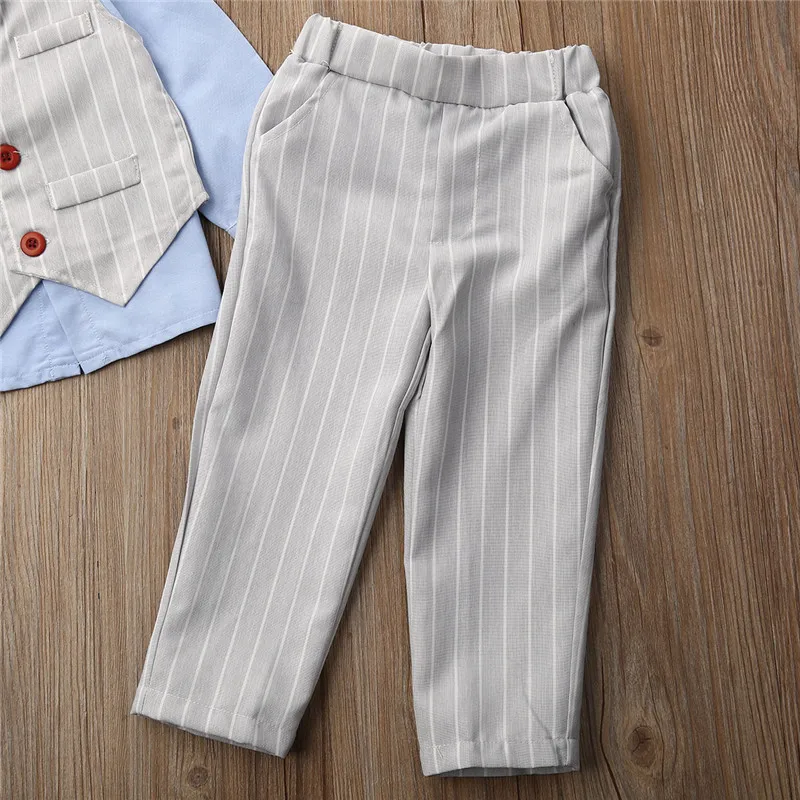 Baby Boy Party Bow Tie Suit Toddler Gentleman Tops Pant Stripe Clothes Xmas Formal Party Outfit Children Clothes Set
