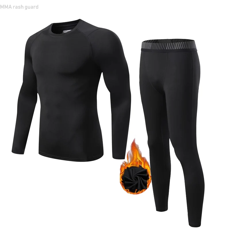 

Winter Thermal Underwear Set Men's Fleece Long Sleeve Shirt + Bottom 2 Pc Set Kids Ski Warm Second Skin Compression Sportswear