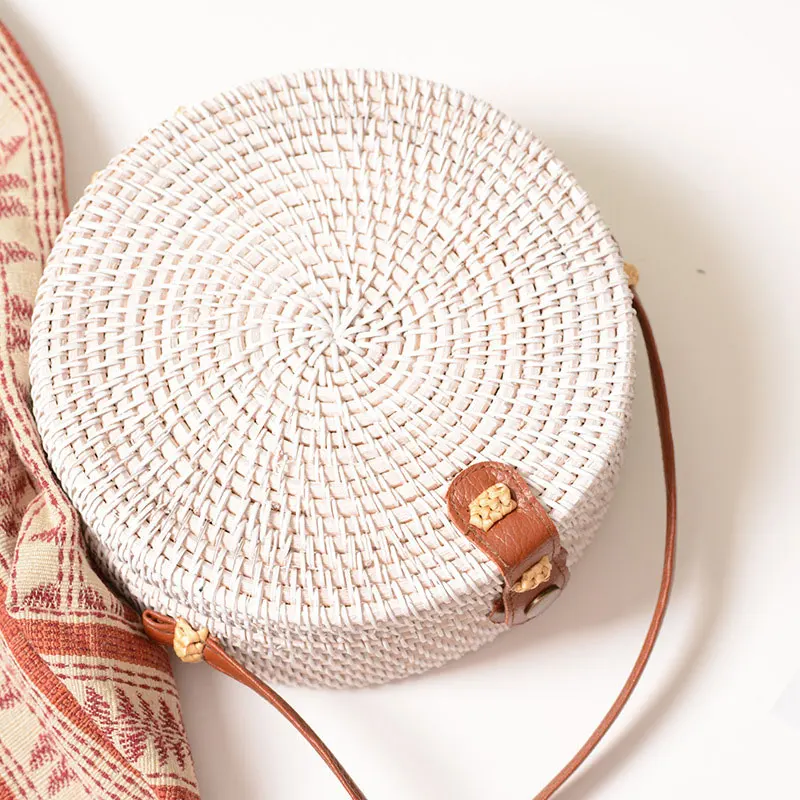 

2019 Newly Handmade Straw Rattan Shoulder Bag Zipper Pouch Adjustable Strap Wicker Round Bag K-BEST