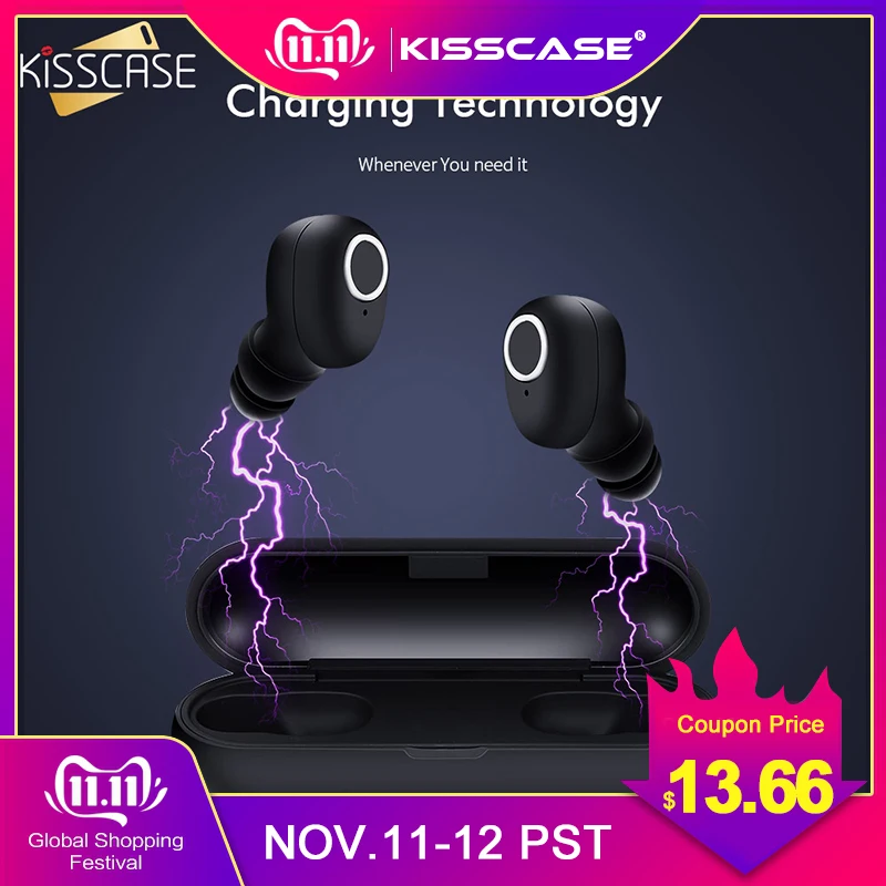 

KISSCASE Q1 Waterproof TWS 5.0 Wireless Bluetooth Earphone 3D Stereo Sport Earphones With Dual Microphone Auto Pairing Headphone