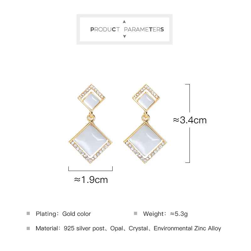 kissme Unique Square Opal Drop Earrings For Women Gifts Delicate Crystal Gold Color Alloy Earrings Fashion Jewelry Accessories