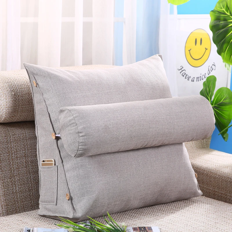 light gray Подушка для спины, регулируемая по высоте, хлопок, лен, треугольная, для дивана, подушки для кровати, подушка для отдыха, поддержка спины, большой размер - Цвет: light gray