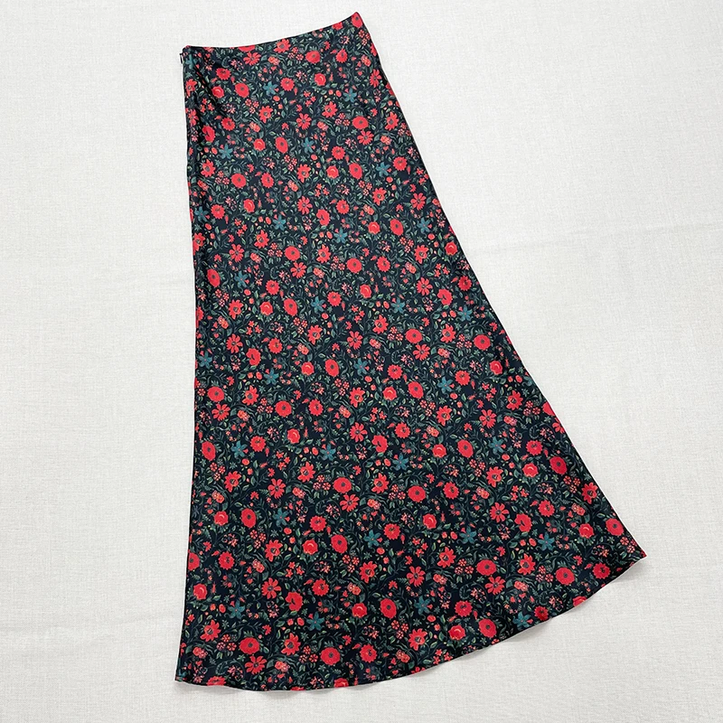 

2020 New European Reali Retro Femininity Evening Printed Silk One-piece Skirt