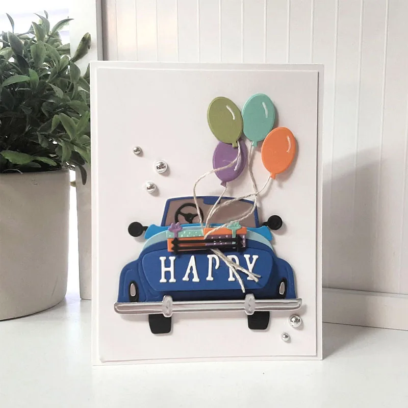 

Balloon Car For Birthday Celebration Metal Cuting Dies For DIY Scrapbooking Embossing Paper Cards Making 2020Dies