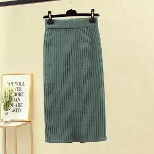 Heydress, Осень-зима, одноцветные Женские Элегантные вязаные юбки, женские прямые юбки с высокой талией, женские повседневные юбки размера плюс - Цвет: -CG1-70CM