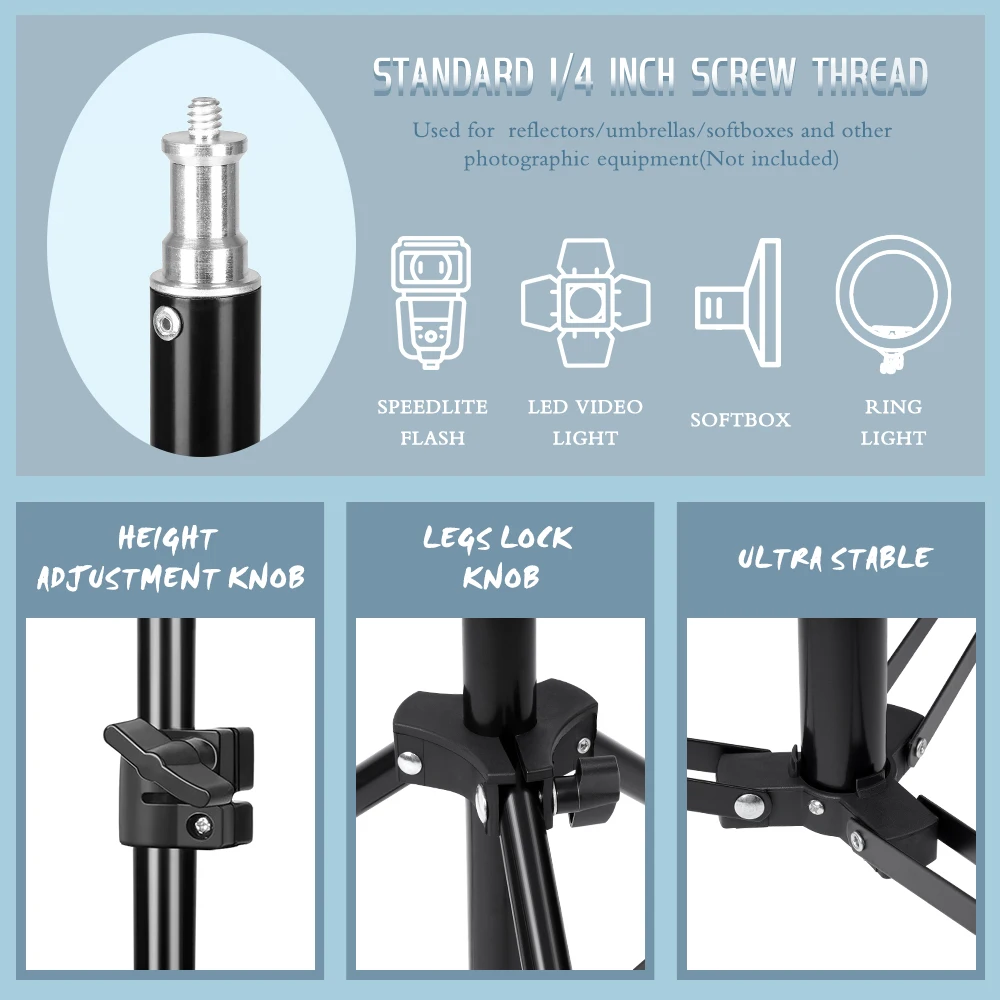 Estúdio de Fotografia Suporte de Luz Ajustável Tripé Portátil com Cabeça de Parafuso para Flash Photo Studio 37 68 100 150 190cm - Image 6