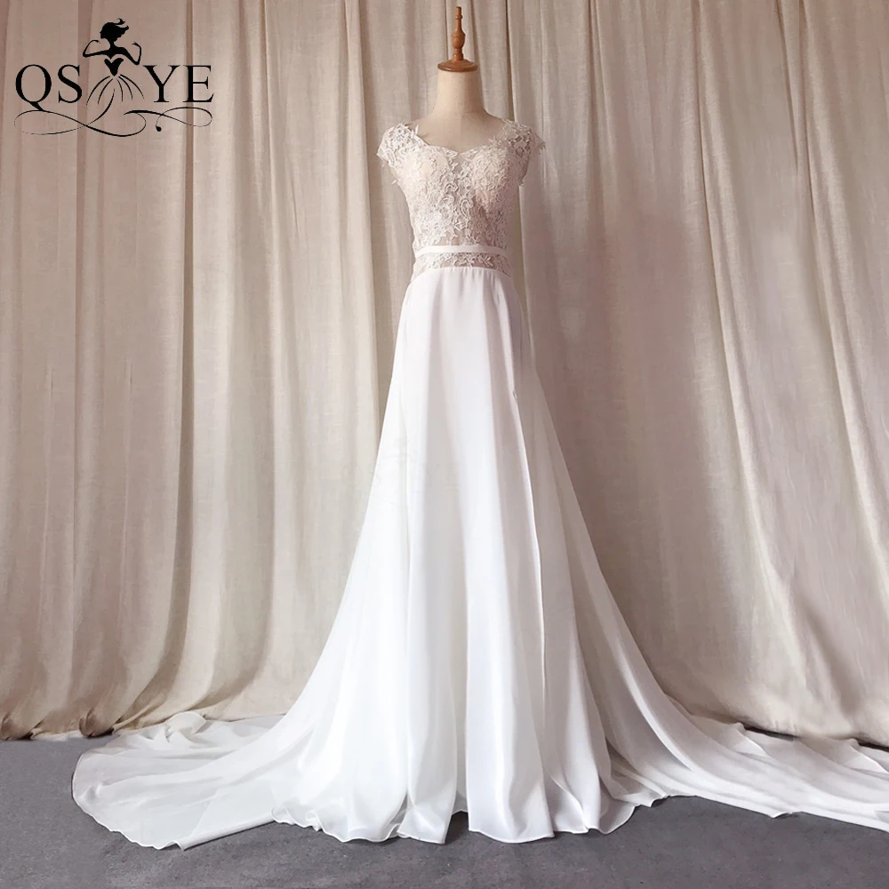 Qsyye Broken Size White Wedding Dresses Dropped Waist Illusion Bodice Lace Bridal Gown Shiny Skirt A Line Bride Dress Marriage Wedding Dresses Aliexpress