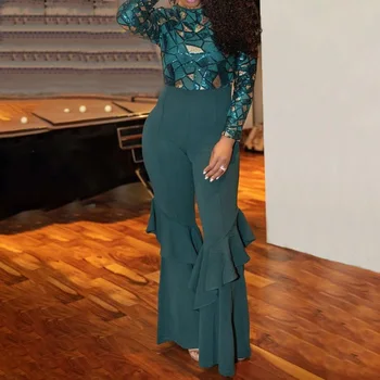 

Summer Autumn Sequinis Women Jumpuits Spring 2020 Mesh Flare Pants High Waist Plus Size Lady Rompers Jumpsuits Party Club