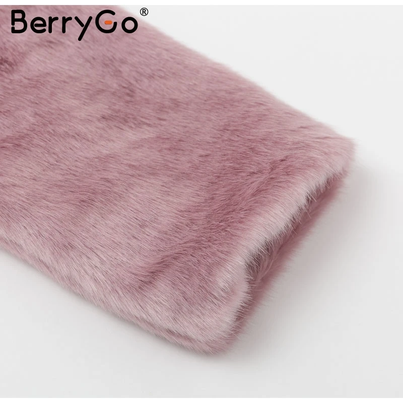 BerryGo/Большие размеры, пальто из искусственного меха, женские роскошные молнии, Осень-зима, теплые меховые пальто, уличная, толстая, розовая, короткое пальто