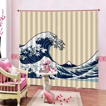 

photo waves curtains Blackout Window Drapes Luxury 3D Curtains For Living room Bed room Office Hotel Home Blackout curtain