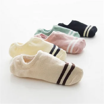 

5 Pairs New Arrivl Women Socks Fashion stripe funny heart Cute Happy Art Silicone Slip Invisible Socks