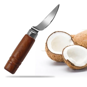 

Coconut Meat Remover Stainless Steel Digging Coconut Tool Washable Coconut Shaving Cutter with Wooden Handle Household