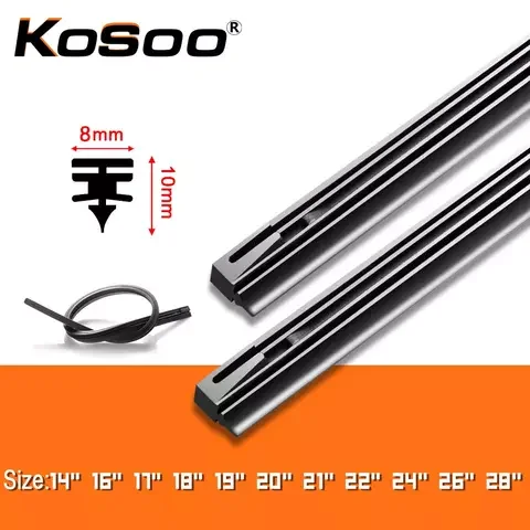 KOSOO 1PCS Car Wiper Blade Windscreen Natural Rubber Replacement Strip 8MM 14"16"17"18"19"20"21"22"24"26"28" Auto Accessories