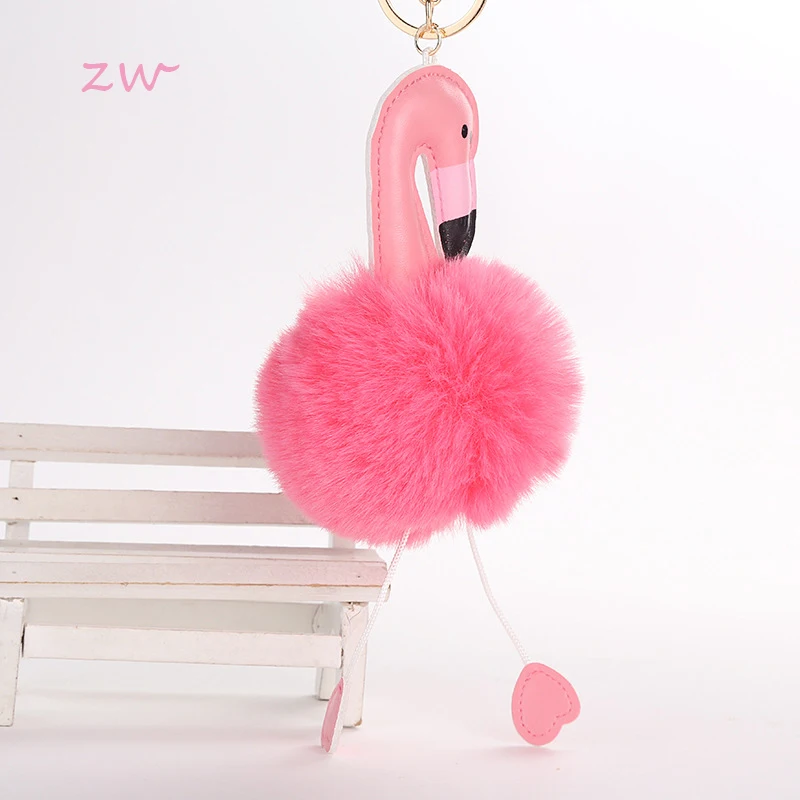 Car Keychain PU Leather Pompom Flamingo keychain Keys Hang Girl Bag Pendant Jewelry Accessories Key Rings Stying | Украшения и