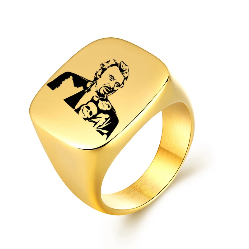 Кольцо с фотографией из нержавеющей стали для мужчин и женщин, большие кольца в стиле панк, рок, мужское кольцо на палец, серебряное, золотое, черное ювелирное изделие, подарок - Цвет основного камня: Gold 12
