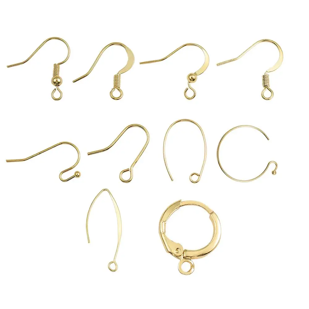 10-100pcs Gold Earring Hooks, 18K Gold Plated Brass Earwires,Earring Wires，  Jewelry Supplies，Wholesale Earring Hooks