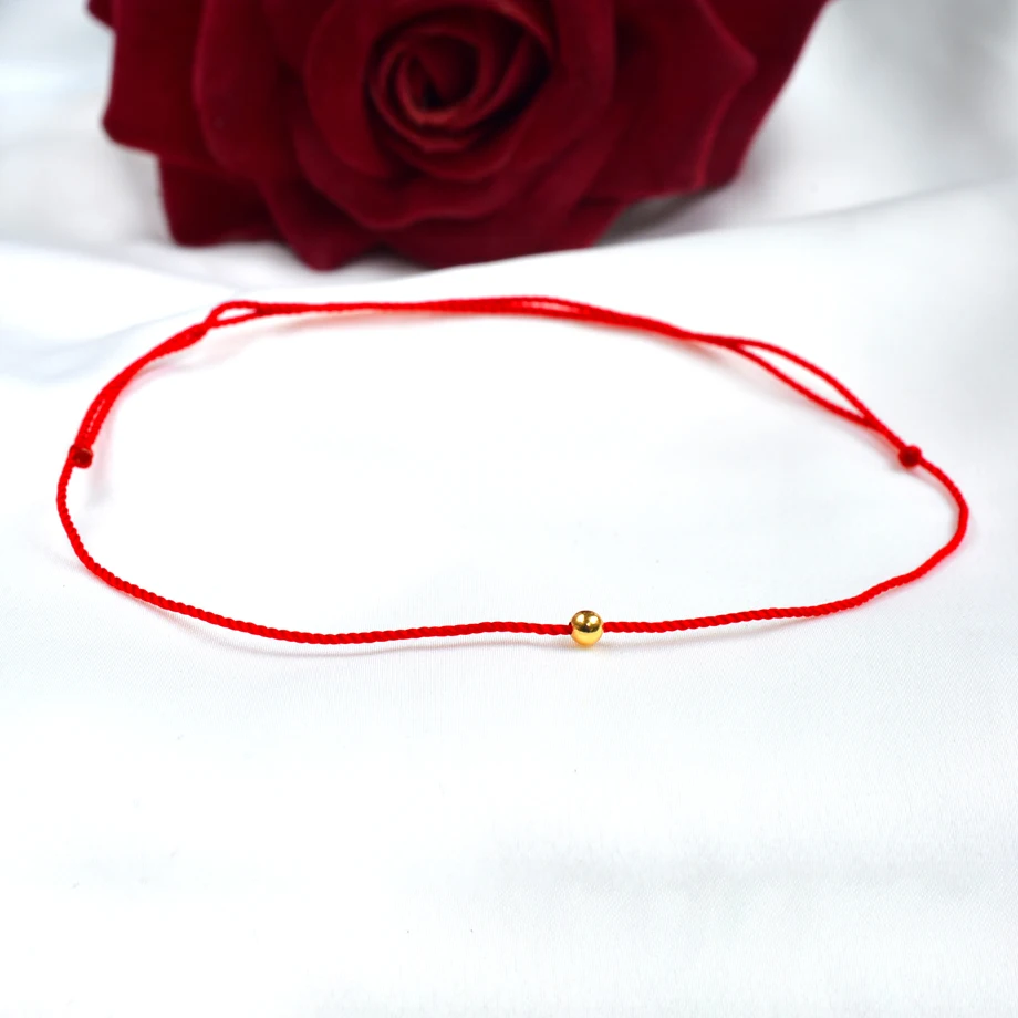 18K AU750 Gold Ball Anklet Adjustable Red Rope for Women Fine Jewelry Gift J570