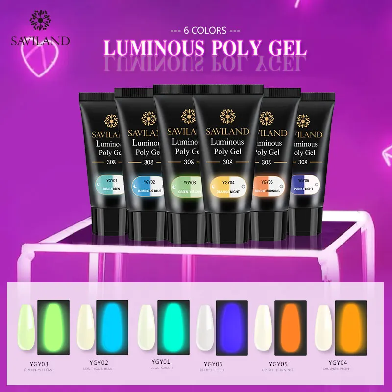 

SAVILAND 30ml Glow In Dark Nails Poly Gel Nail Polish Varnish Luminous Polygel Extension UV Builder Gel for Nail Art Salon
