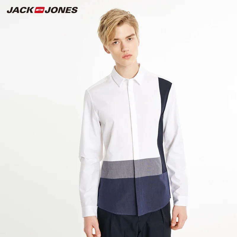 Мужские повседневные контрастные прямые рубашки JackJones из 100% хлопка Мужская