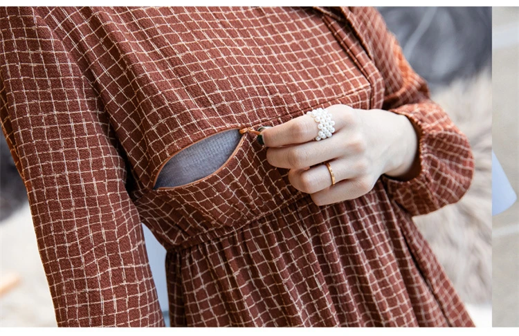 Fashion Womens Breastfeeding Dresses Autumn Winter Maternity Pregnant Nursing Dress 2 Pcs Long Sleeve Ruffles Pregnancy Clothes (25)