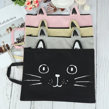 

Washable A4 Cat Canvas Fabric File Bag File Folder Document Notebook Storage Organizer Bag Office School Supplies