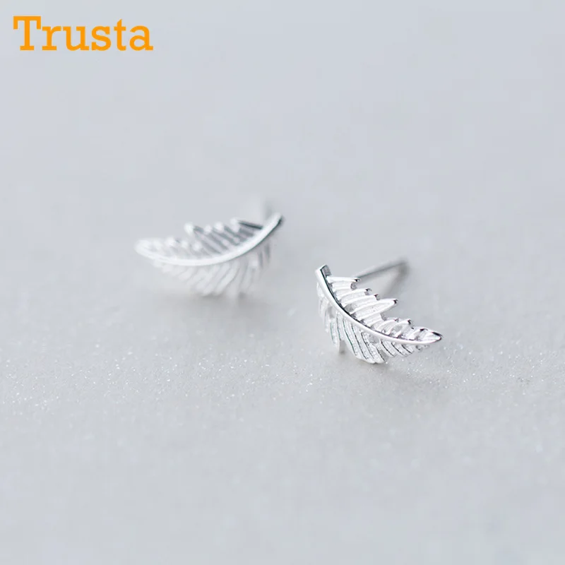 Trusta 925 пробы серебряные женские модные крошечные серьги-гвоздики 11 мм X 6 мм в форме листьев подарок для школьниц и дочек DS254