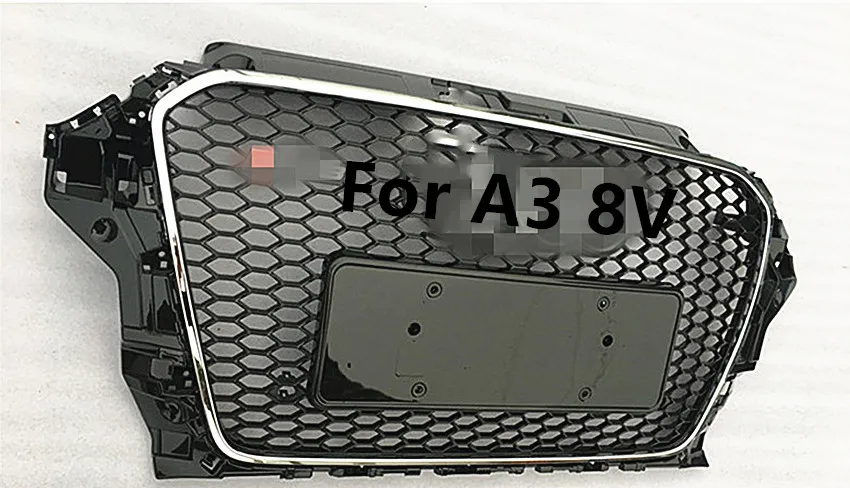 Honey comb raditator решетка для audi A3 RS3 стиль хромированная рамка Черный передний бампер решетка решетки~ A3 стандартная модель - Название цвета: glossy black emblem