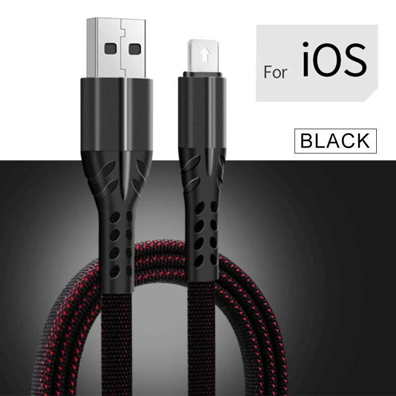 2M 1M 3.5A кабель для быстрой зарядки для IOS type C Micro USB Android кабели type-C линия передачи данных для iPhone провод шнур - Цвет: Black For iPhone