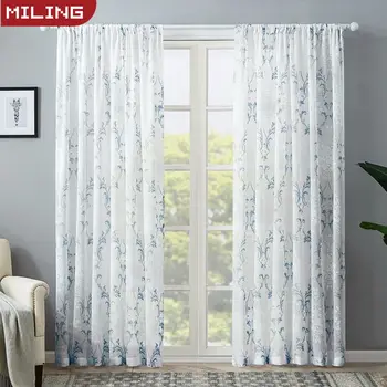 

Floral Tulle Curtains For Living Room Bedroom Voile Linen Curtains Luxury European Sheer Curtains Window Screening Drapes Door