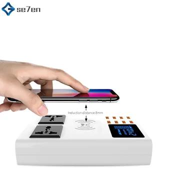 

8 Ports QI wireless fast charger quick charge station led display mobile phone usb charger for iphone 6 7 8 xiaomi huawei