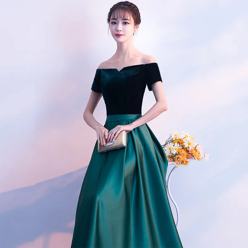 Banquet Evening Gown New Style Velvet off-Shoulder Nobility Elegant Annual General Meeting Host Women's Dignified Glorious