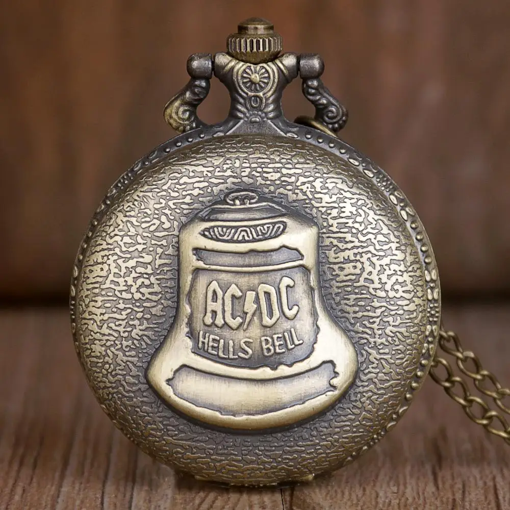 

Top Bronze Hells Bell ACDC Pattern Quartz Pocket Watches Arabic Numeral Necklace Men Women's Fob Chain Gifts CF1043