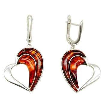 

Earrings silver Amber 925 silver earrings with heart Amber Heart 152