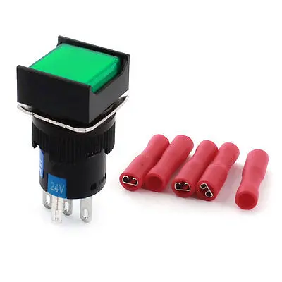 

DC 24V SPDT Self Locking Square Head Pushbutton Switch 16mm w Female Termianl